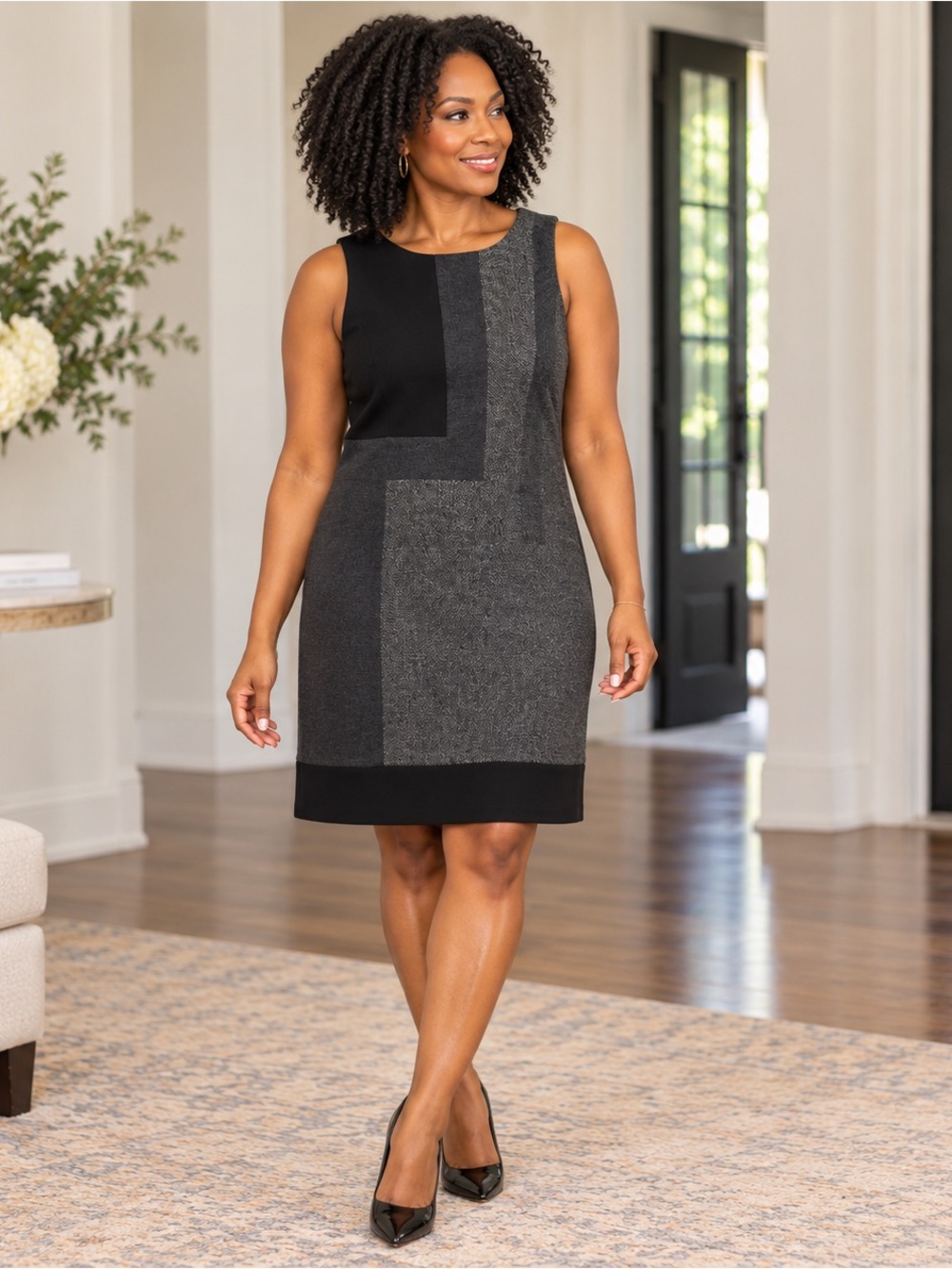 White House Black Market Gray Black Colorblock Tweed Shift Dress Size 14